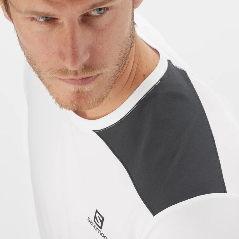 White / Black Salomon Outline Short Sleeve Men's T-Shirts | PH 29573K